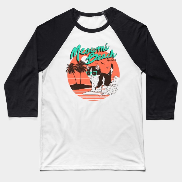 Meowmi Beach Baseball T-Shirt by Hillary White Rabbit